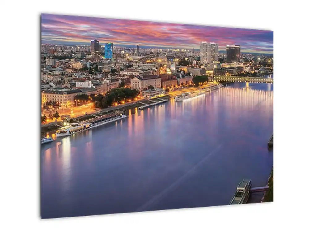 Oferta limitowana Schilderij - Bratislava met rivier bij nacht