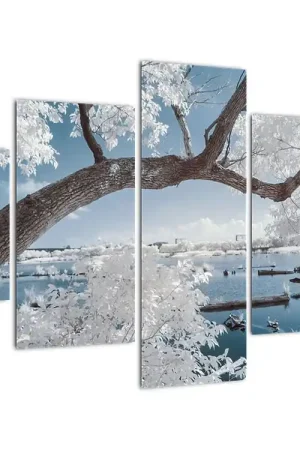 Schilderij - Besneeuwde boom aan het water Niska cena