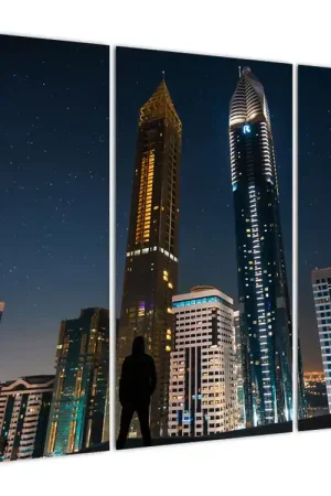 Schilderij - Stad bij nacht Oryginalny