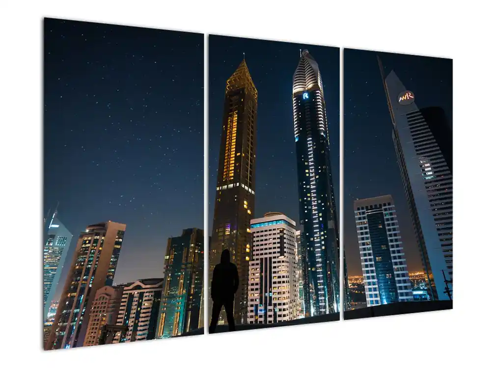 Schilderij - Stad bij nacht Oryginalny