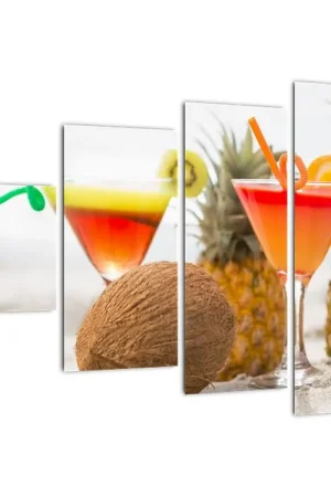 Schilderij - Ananassen en glazen op het strand Tylko dziś