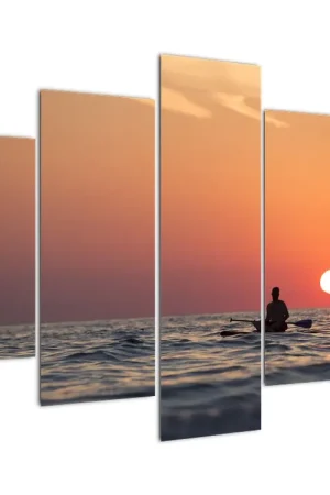 Oryginalny Schilderij - Kanovaarders bij zonsondergang