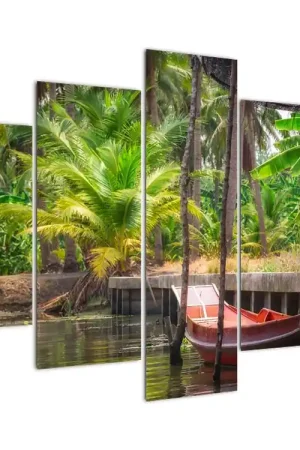 Kup teraz Schilderij - Houten boot op het kanaal, Thailand