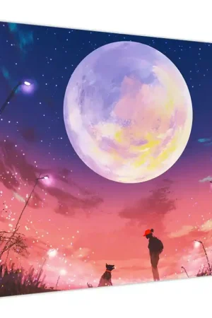 Darmowa dostawa Schilderij - Vrouw en hond bij volle maand
