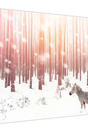 Schilderij - Zebra in besneeuwd bos Autentyczny