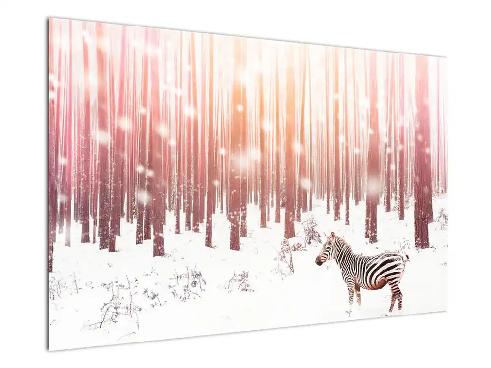 Schilderij - Zebra in besneeuwd bos Autentyczny