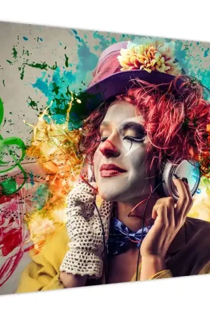 Nowość Schilderij - Kunstenares met oordopjes