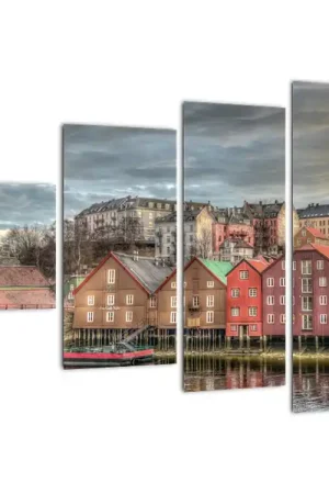 Ostatnia szansa Schilderij - Huizen aan een rivier