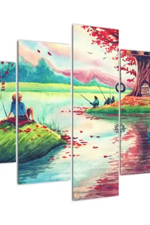 Premium Schilderij - Aquarel, Zeebocht in een bergdorpje