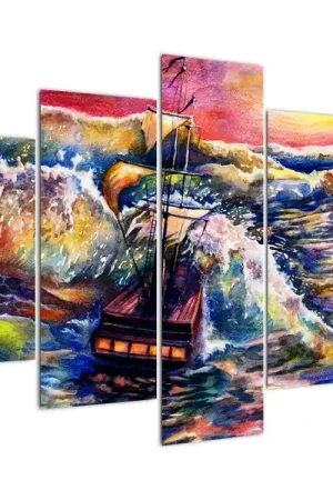 Zwrot pieniędzy Schilderij - Schip op de oceaangolven, aquarel