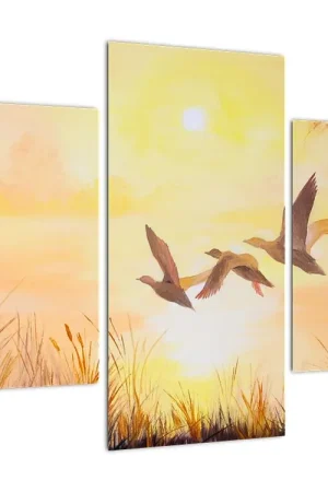 Schilderij - Kraanvogels bij zonsondergang Kup teraz