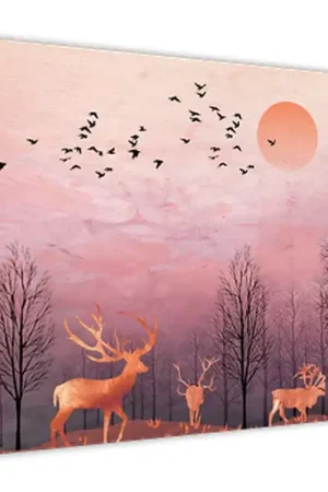Ostatnia szansa Schilderij - Herten bij ondergaande zon