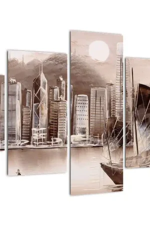 Zwrot pieniędzy Schilderij - Victoria Harbor, Hong Kong, sepia