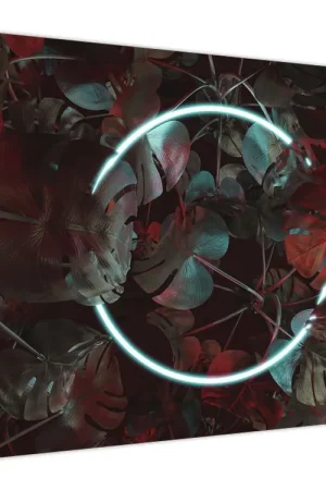 Schilderij - Neonkring tussen palmbomen Niska cena