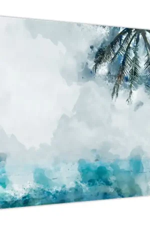 Schilderij - Palmboom aan zee Rabat