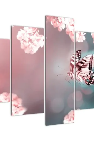 Schilderij - Vlinder en bloemen Autentyczny