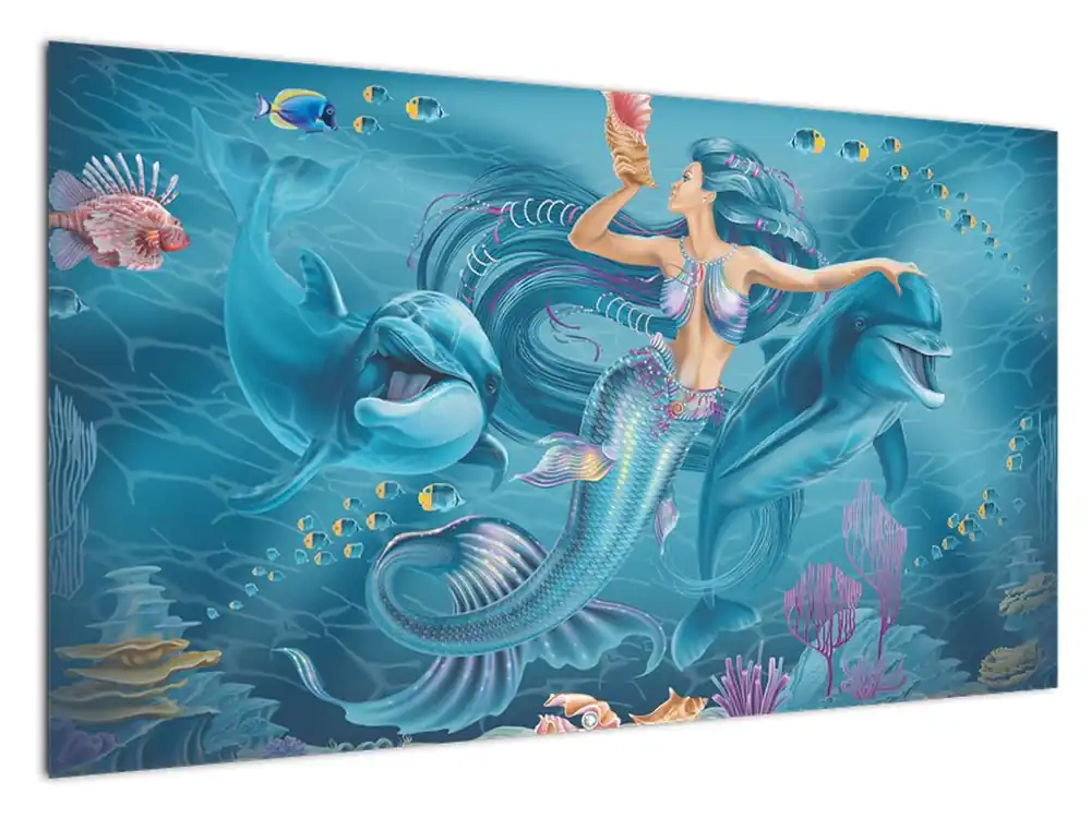 Schilderij - Zeenimf met dolfijnen Nowość