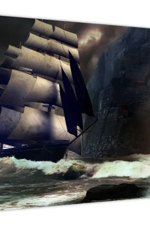 Schilderij - Schip en rotsklippen Ekspresowa dostawa