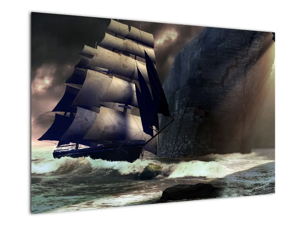 Schilderij - Schip en rotsklippen Ekspresowa dostawa