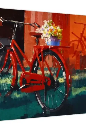 Schilderij - Rode fiets, acrylschilderij Rabat