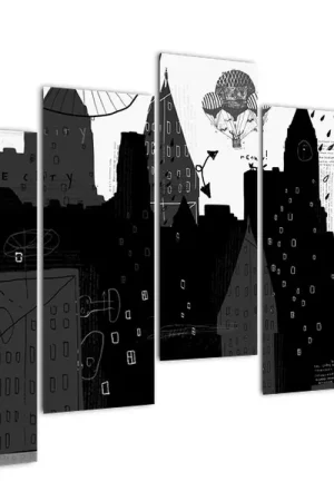 Schilderij - Stad met opschriften en patronen Wyprzedaż