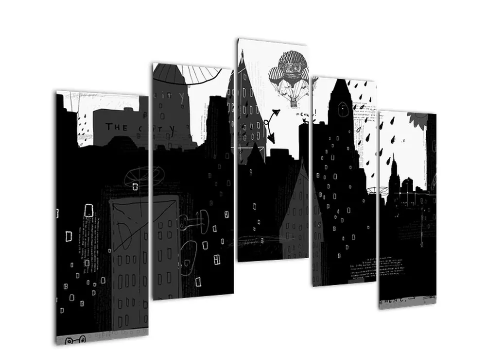 Schilderij - Stad met opschriften en patronen Wyprzedaż