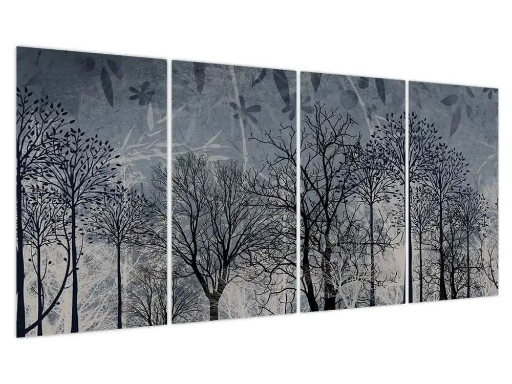 Schilderij - Boomsilhouets met bladeren Premium