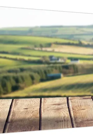 Schilderij - Houten plank met landschap Tylko dziś