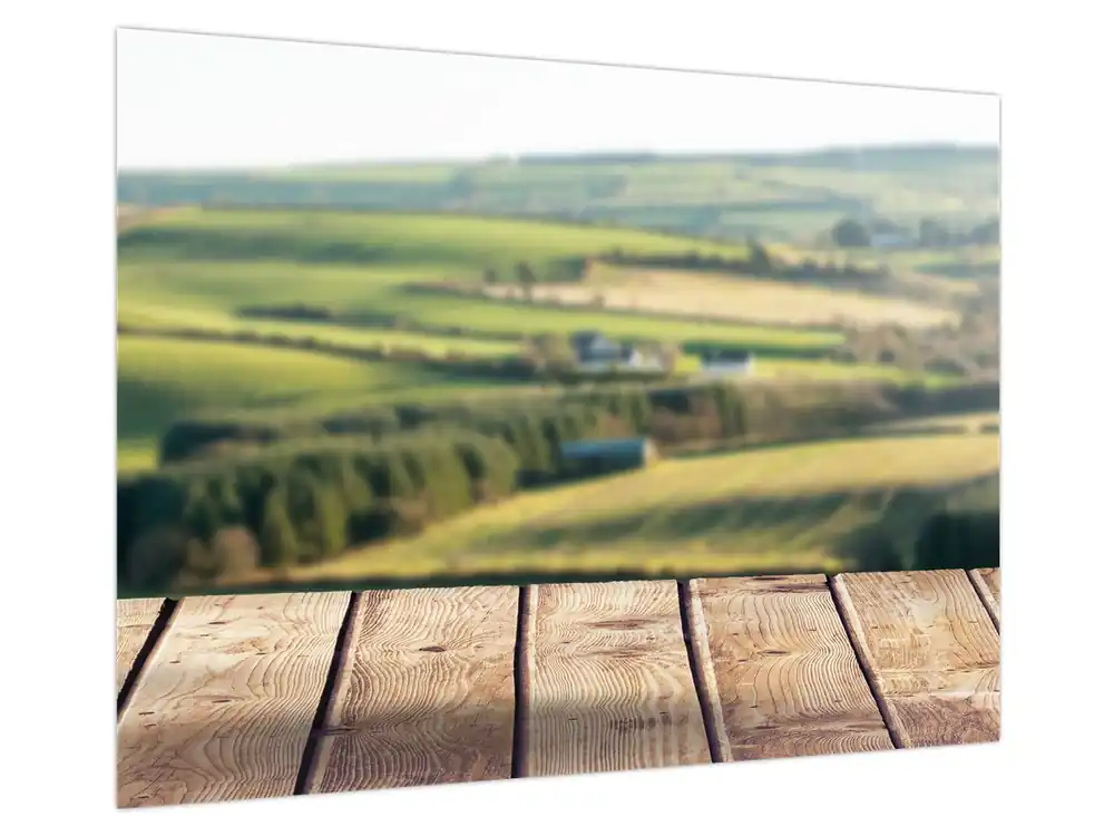 Schilderij - Houten plank met landschap Tylko dziś