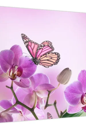 Premium Schilderij - Vlinder op orchidee bloemen, lila