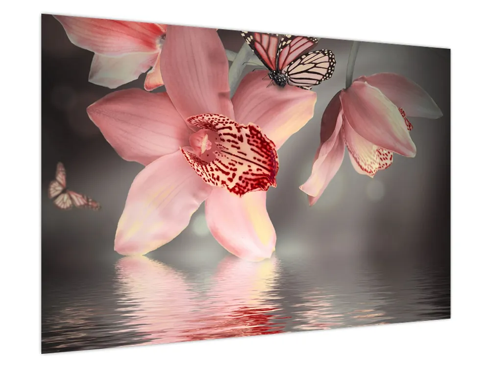 Schilderij - Bloemen en vlinders Tylko dziś