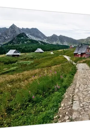 Schilderij - Berglandschap met huizen Autentyczny