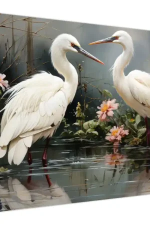 Schilderij - Witte kraanvogels Premium