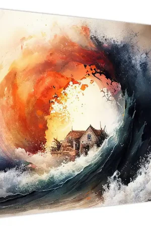 Oryginalny Schilderij - In de draaikolk van overstroming, aquarel