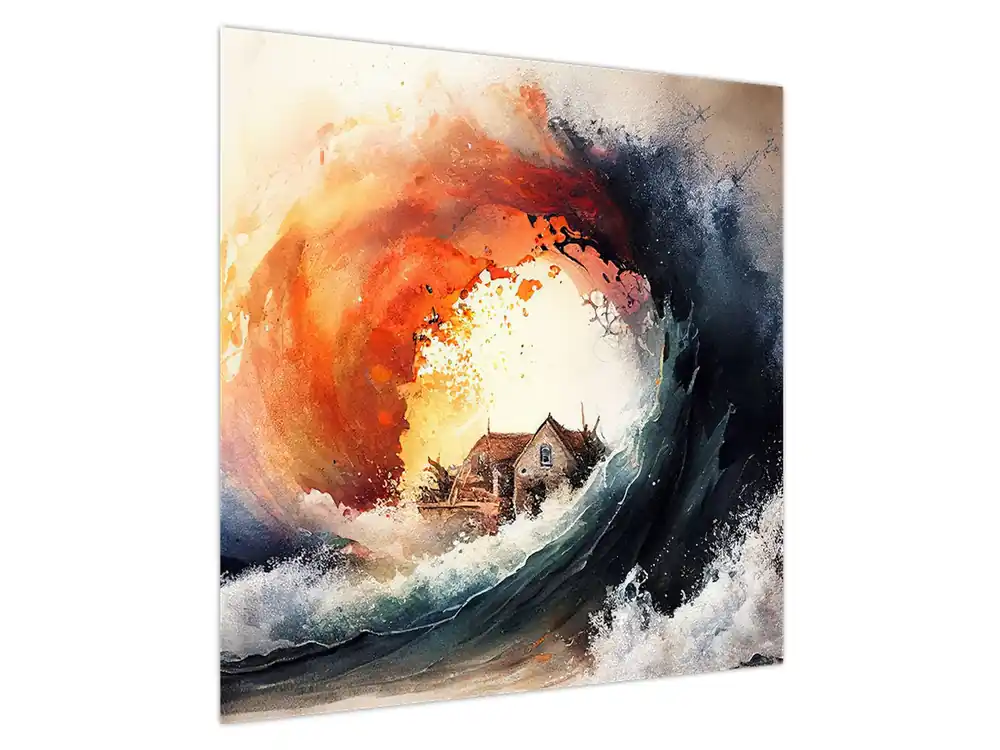 Oryginalny Schilderij - In de draaikolk van overstroming, aquarel