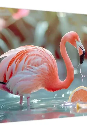 Zwrot pieniędzy Schilderij - Flamingo in de vijver