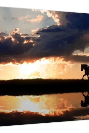 Schilderij - Ruiter op een paard bij zonsondergang Szybka dostawa