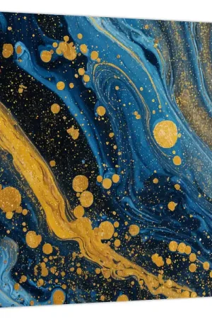 Schilderij - Blauwe abstractie met goud Wyprzedaż