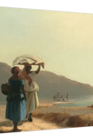 Schilderij - Camille Pissarro, Two Women Chatting by the Sea, St. Thomas, reproducties Autentyczny