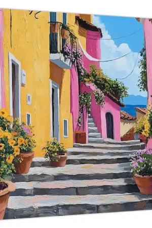 Oryginalny Schilderij - Roze steegje