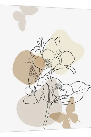 Schilderij - Beige bloemen met vlinder N⁰1 Ostatnia szansa