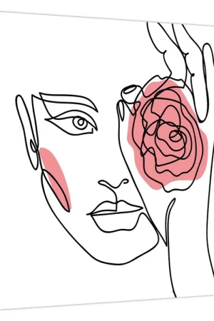 Schilderij - Lijnkunst gezicht met roos Kup teraz