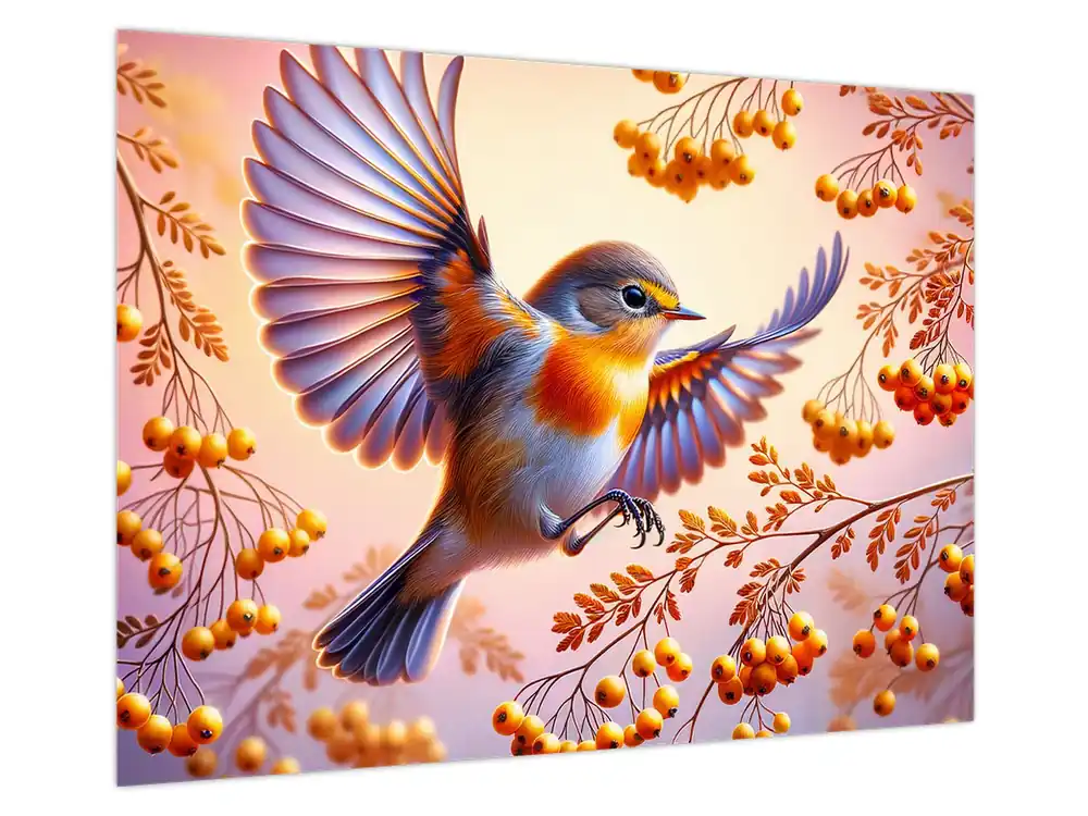 Schilderij - Vogel met lijsterbes Rabat