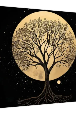 Niska cena Schilderij – Boom in gouden volle maan I.