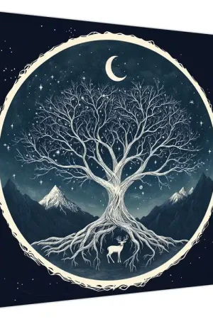 Schilderij – Magische boom met hert II. Premium