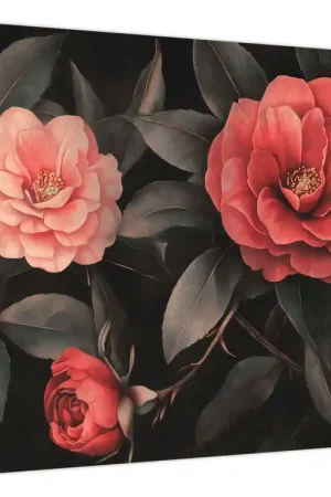 Schilderij - Rode bloemen op een donkere achtergrond Rabat