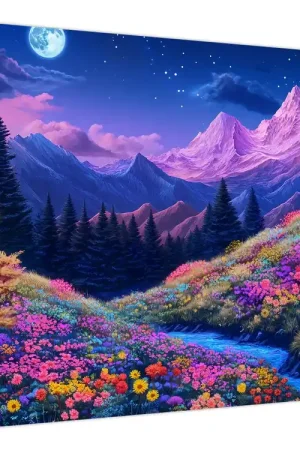 Najlepsza cena Schilderij - Paarse landschap bij volle maan