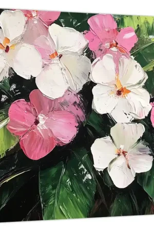 Schilderij - Roze en witte bloemen Rabat