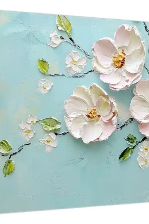 Schilderij - Bloemetjes op blauwe achtergrond Szybka dostawa