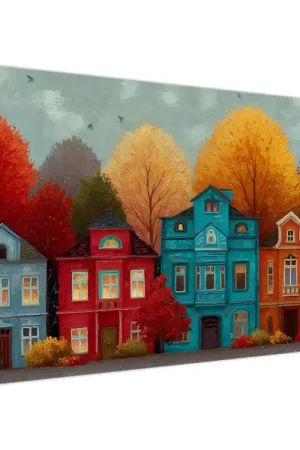 Schilderij - Geschilderde herfststad Wysoka jakość